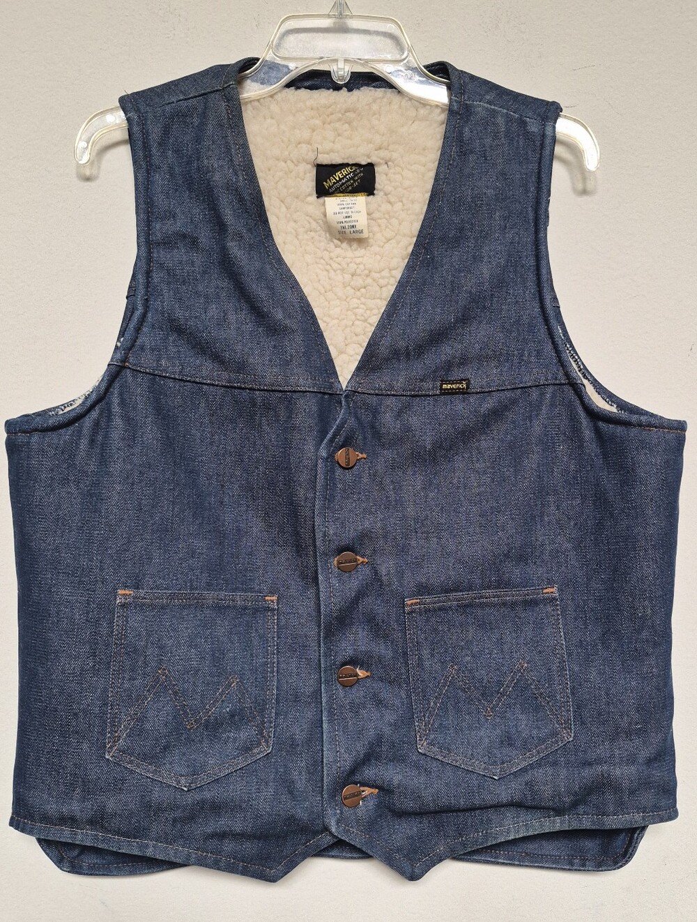 Maverick  Automatic Navy Denim Sherpa-Lined Vest Size XL